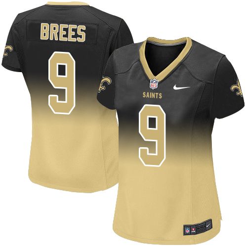 Women's Limited Drew Brees Nike Jersey Black/Gold - #9 Fadeaway NFL New Orleans Saints